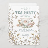 Wildflower Tea Party Uitnodiging voor verjaardag (Voorkant / Achterkant)