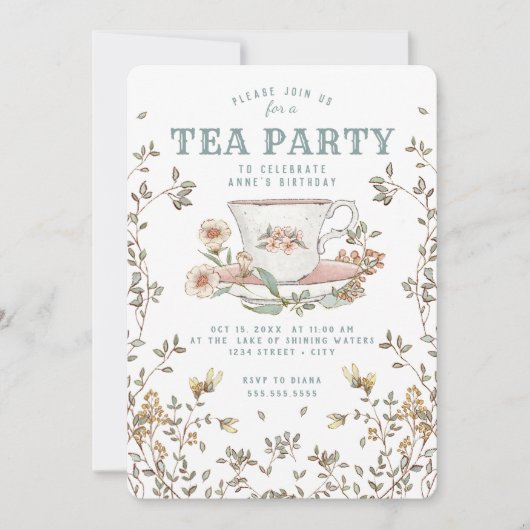 Wildflower Tea Party Uitnodiging voor verjaardag (Voorkant)