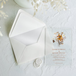 Wildflower Terracotta Boho Chic Garden Wedding Acryl Uitnodigingen