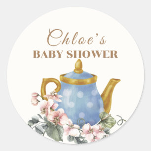 Wildflower Theepot Baby shower Ronde Sticker