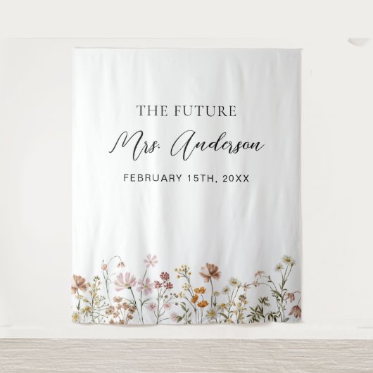 Wildflower Toekomst Mrs Photo Booth Achtergrond Wandkleed (Voorkant)