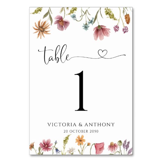 Wildflower Trouwtafel Nummers Kaart (Achterkant)
