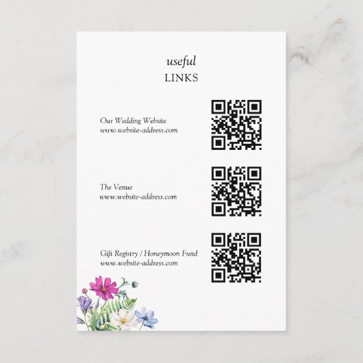 Wildflower Tuin Bloemen Bruiloft Details QR Code Informatiekaartje (Achterkant)