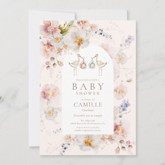 Wildflower Twins Baby shower uitnodiging (Voorkant)