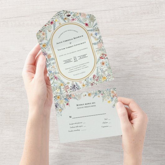 Wildflower Varen Mint Groen Bruiloft All In One Uitnodiging (Afscheurbaar)