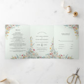 Wildflower Varen Mint Groen Bruiloft Drieluik Uitnodiging (Binnen)