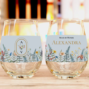  Wildflower Varen Stoffig Blauw Bruidsfeest Wijnglas Zonder Voet