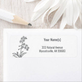 Wildflower Vergeet-me-niet Zwarte en Witte Floral Etiket