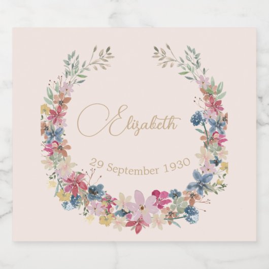 Wildflower Verjaardag Elegant Sparkling Wijnetiket (Enkel label)