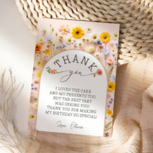 Wildflower verjaardagsfeestje bedankje kaart