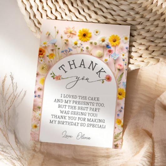 Wildflower verjaardagsfeestje bedankje kaart