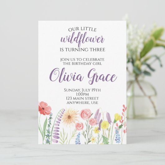 Wildflower verjaardagsfeestje Uitnodiging (Staand voorkant)