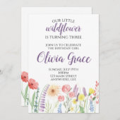 Wildflower verjaardagsfeestje Uitnodiging (Voorkant / Achterkant)