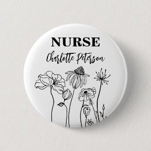 Wildflower-verpleegster naamlabel  ronde button 5,7 cm