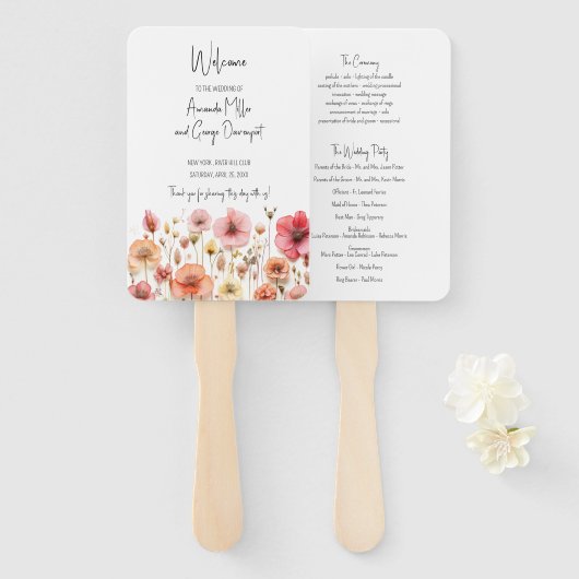 Wildflower verse tuin bruiloft programma fan handwaaier (Voorkant en achterkant)