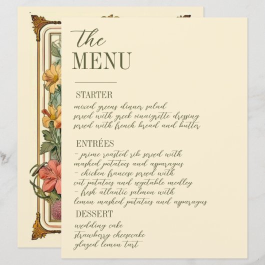 Wildflower Victoriaans  Border Wedding Menu (Voorkant / Achterkant)