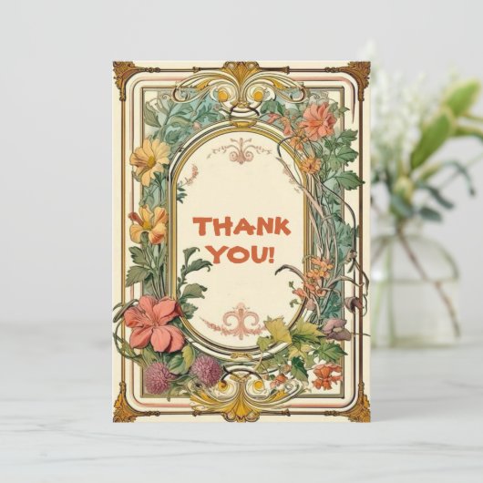 Wildflower Victoriaans grens bruiloft Bedankkaart (Staand voorkant)