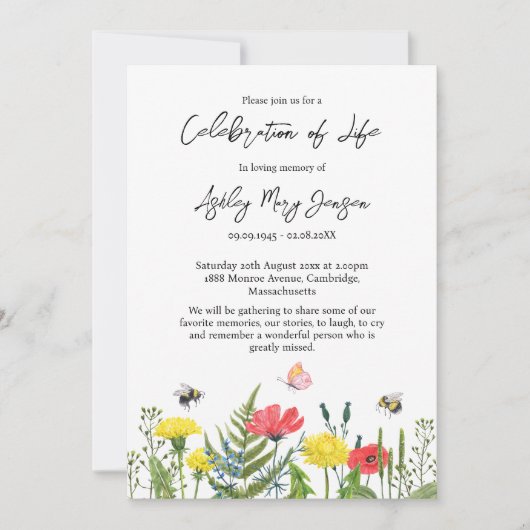 Wildflower Viering van het Leven Begrafenis Kaart (Voorkant)