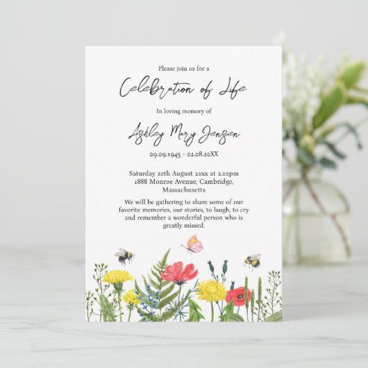 Wildflower Viering van het Leven Begrafenis Kaart (Staand voorkant)