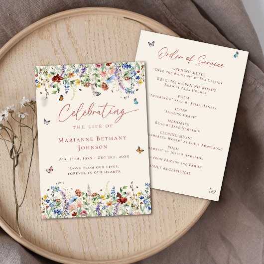 Wildflower Viering van het leven Orde van Service Programma