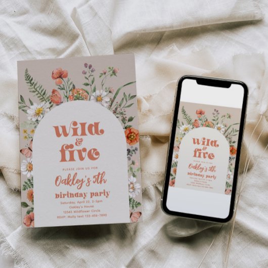 Wildflower Vijfde Verjaardag Feest Uitnodiging