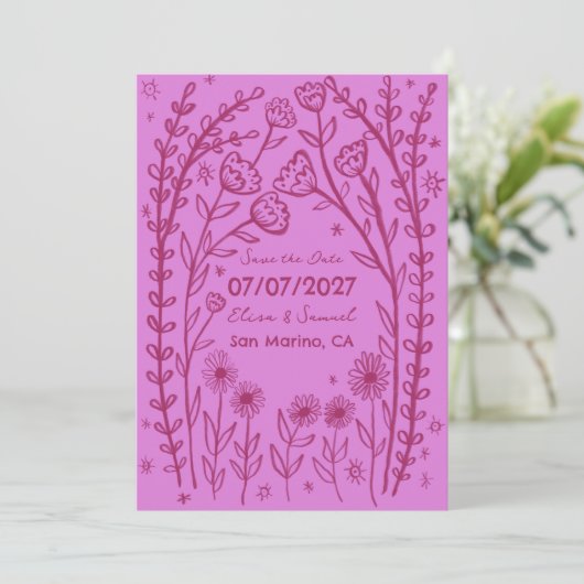 Wildflower Vines Bruiloft Save the Date CUSTOM QR (Staand voorkant)