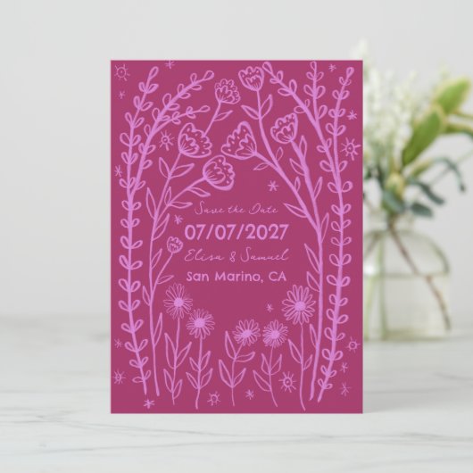 Wildflower Vines Bruiloft Save the Date CUSTOM QR (Staand voorkant)