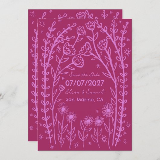 Wildflower Vines Bruiloft Save the Date CUSTOM QR (Voorkant / Achterkant)