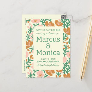 Wildflower Vines Roze Groen Custom Save the Date Briefkaart
