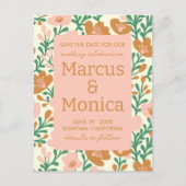 Wildflower Vines Roze Groen Custom Save the Date Briefkaart (Voorkant)