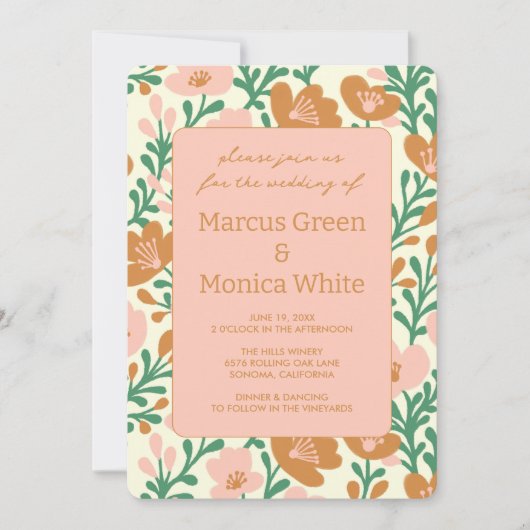 Wildflower Vines Roze Groen Custom WEDDING Kaart (Voorkant)