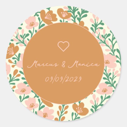 Wildflower Vines Roze Groen Elegant Huwelijk Custo Ronde Sticker (Voorkant)