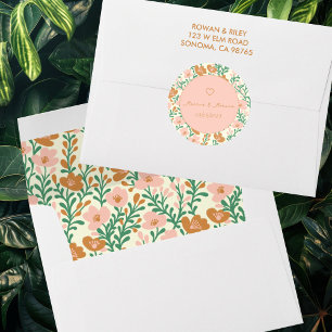 Wildflower Vines Roze Groen Elegant Huwelijk Custo Ronde Sticker