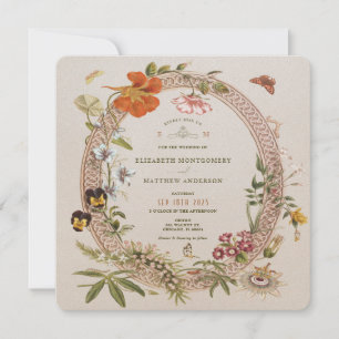 Wildflower Vintage bruiloft Mauve Roos Square Kaart