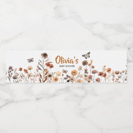 Wildflower vlinder Baby shower Waterfles Etiket (Enkel label)
