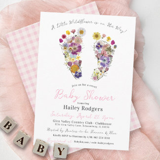 Wildflower Voetafdrukken Bloemen Baby Meisje Douch Kaart