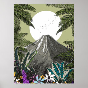 Wildflower Volcano Mountain Poster