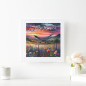 "Wildflower" wandklok Vierkante Klok (Huis)