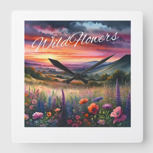 "Wildflower" wandklok Vierkante Klok (Voorkant)