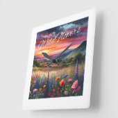 "Wildflower" wandklok Vierkante Klok (Hoek)