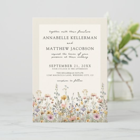Wildflower Watercolor Boho Floral Wedding Kaart (Staand voorkant)