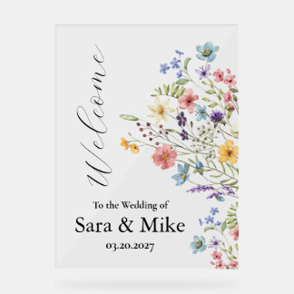 Wildflower Watercolor Wedding welcome sign Acryl Bord