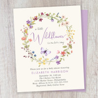 Wildflower Waterverf Baby Meisje Douche Invitation
