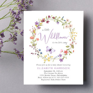 Wildflower Waterverf Baby Meisje Douche Invitation