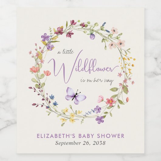 Wildflower Waterverf Baby Meisje Douche Wijn Etiket (Enkel label)