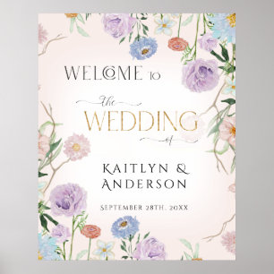 Wildflower Waterverf Bloemen Roze Welkomstbruiloft Poster