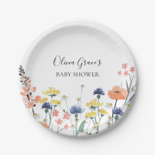 Wildflower waterverf bloemenbaby shower papieren bordje