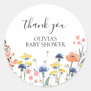 Wildflower waterverf bloemig baby shower dank u ronde sticker