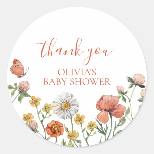 Wildflower waterverf bloemig baby shower dank u ronde sticker (Voorkant)