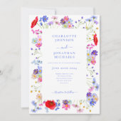 Wildflower Waterverf Boho Blue Bruiloft Kaart (Voorkant)